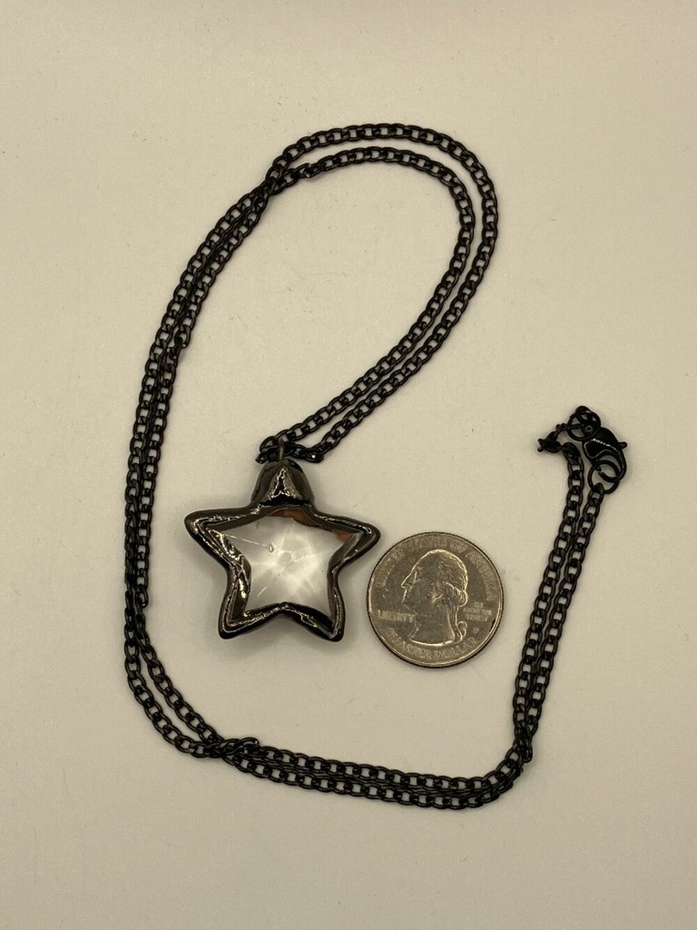 Star Glass Pendant + Black Stainless Steel 27inch adjustable Curb Chain NEW